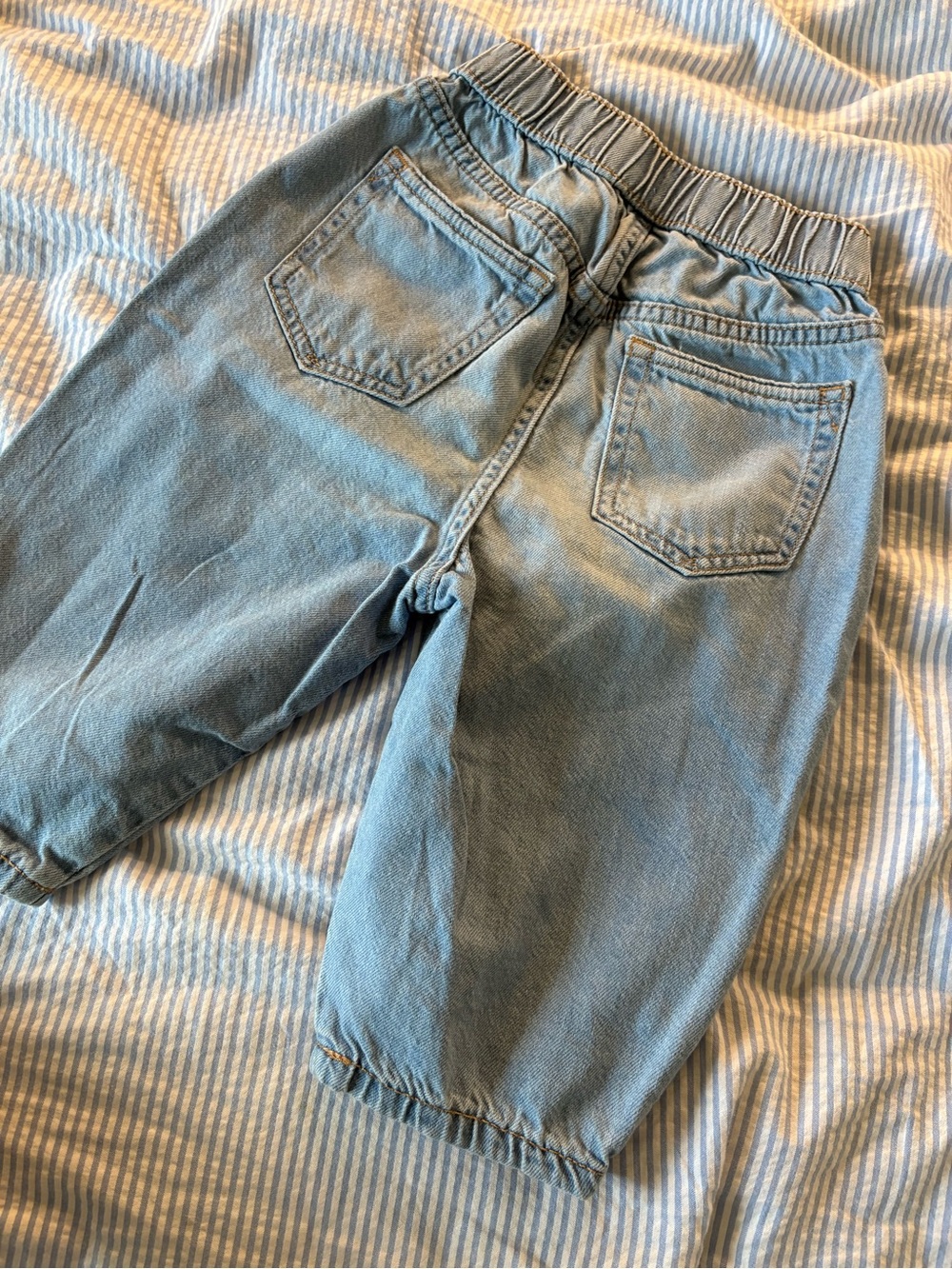 Kids Light Blue Elastic Waist Denim barrel Pants